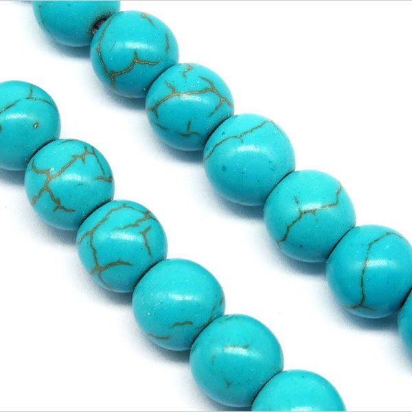 Lot de 30 Perles Pierre Naturelles Turquoise Bleue 8mm