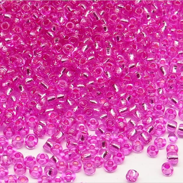 Perles de Rocailles 2mm en verre Trou Argenté Rose Fuchsia, Lot 20g Environ 1600 pcs