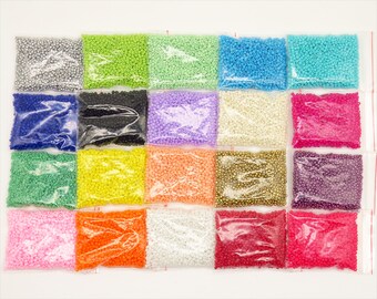 Lot of 20 bags of 2mm Opaque glass seed beads, Assortment of 20 different colors, 32000 beads