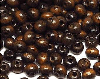 Round Pearls in Wood 6mm Dark Brown quantity to choose from 100, 500, 1000