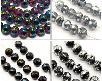 Perles en Verre Originales, avec des effets et motifs en surface de style Cosmique, Pour Création de Bijoux, 8mm