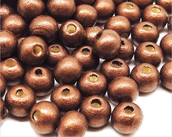 Set of 100 Round Wooden Pearls 8mm Golden Brown