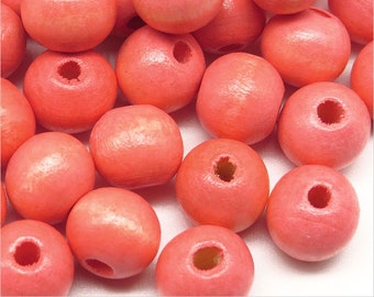 Perles Rondes en Bois 10mm Rose corail pour Création de Bijoux, Lot de 40 pcs