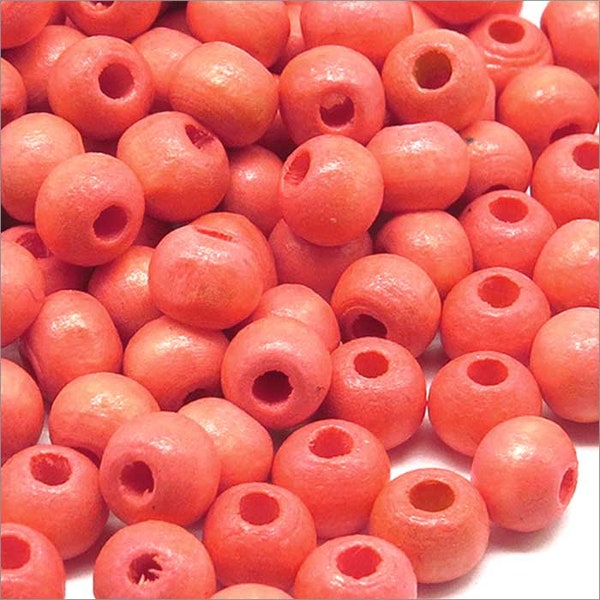 Perles Rondes en Bois 6mm Rose Corail quantité au choix 100, 500, 1000