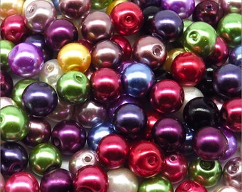 Lot de Perles en Verre Nacrées 8mm Mélange de couleurs quantité au choix 100 / 200 / 500 / 1000