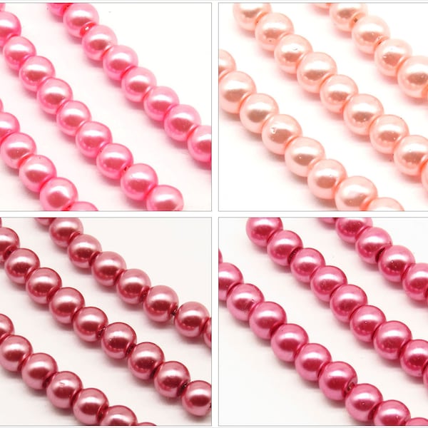 Lot de 100 Perles Nacrées Rondes 4mm Couleur au Choix, Rose - Rose clair - Rose Vif - Vieux Rose