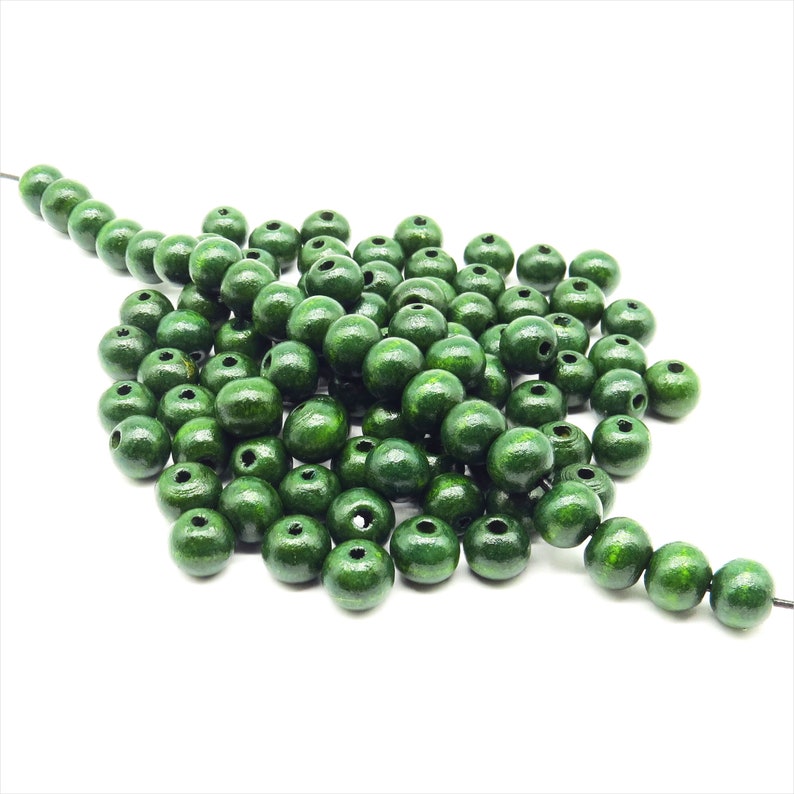 Perles Rondes en Bois 10mm Vert foncé pour Création de Bijoux, Lot de 40 pcs image 3