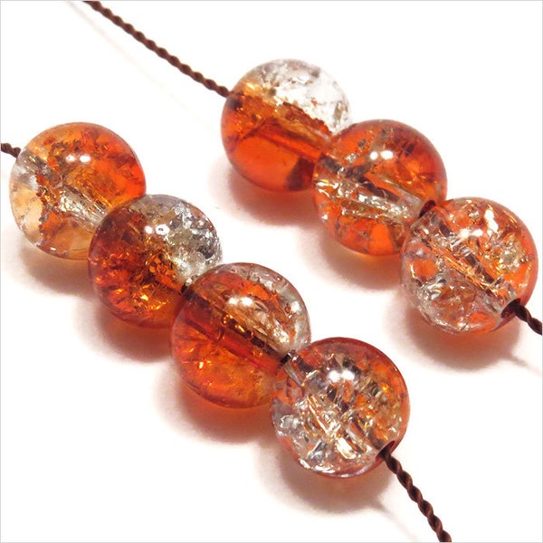 Lot de 30 Perles Craquelées en Verre Bicolore 8mm Orange pour Création de Bijoux