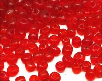 Perles de Rocailles 4mm en verre Transparent Rouge 20g Environ 250 pcs