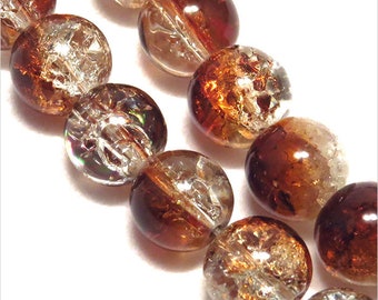 Set of 30 Round Pearls Cracked in Two-tone Glass 8mm Brown for Jewelry Creation