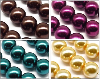 Lot de 20 Perles 12mm Nacrées en Verre couleur au Choix : Marron - Jaune - Vert Pin - Violet