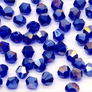 Lot of 40 Czech Spinning Top Beads 4mm in crystal, Blue AB, for Jewelry Creation