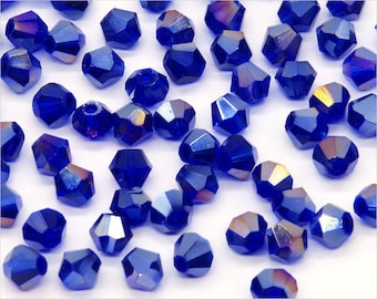 Lot de 40 Perles Tchèque Toupie 4mm en cristal, Bleu AB, pour Création de Bijoux