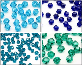Lot de 40 Perles Tchèque Toupie 4mm en cristal Plusieurs couleurs au Choix: Bleu - Aquamarine - Bleu Vert - Vert Emeraude