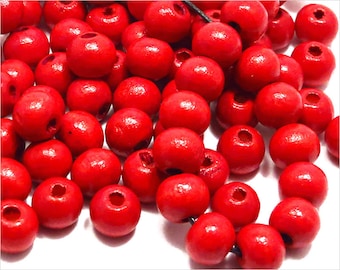 Perles Rondes en Bois 8mm Rouge quantité au choix 100, 500, 1000 pcs