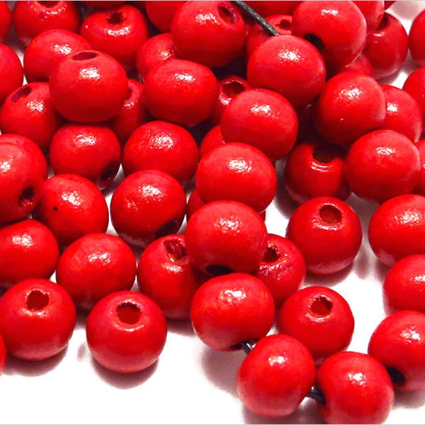 Perles Rondes en Bois 8mm Rouge quantité au choix 100, 500, 1000 pcs