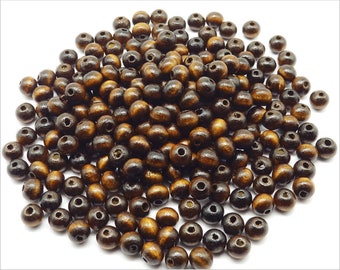 Perles Rondes en Bois 8mm Marron Foncé quantité au choix 100, 500, 1000