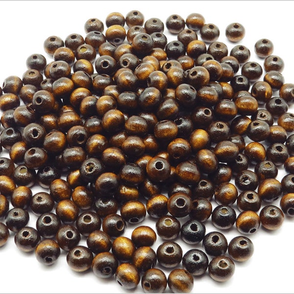 Perles Rondes en Bois 8mm Marron Foncé quantité au choix 100, 500, 1000