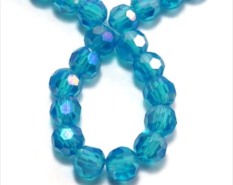 Set of 50 4 mm iridescent blue Crystal faceted beads