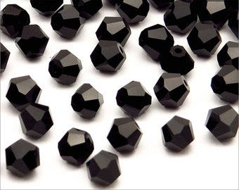 Lot de 40 Perles Tchèque Toupie 4mm en cristal, Noir, pour Création de Bijoux