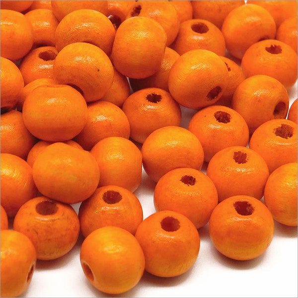 Perles Rondes en Bois 8mm Orange quantité au choix 100, 500, 1000 pcs