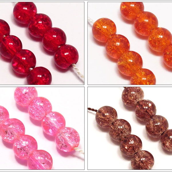 Lot de 50 Perles Rondes Craquelées en Verre 6mm Couleur au Choix - Rouge - Rose - Orange - Marron