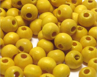 Beads Round Wooden 6mm Yellow quantity to choose 100, 500, 1000