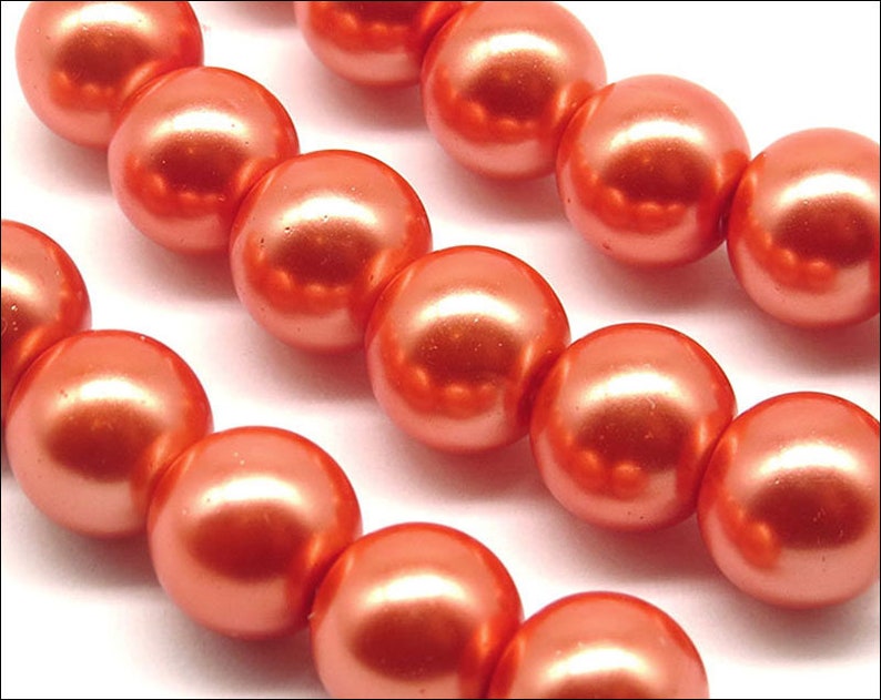 Lot of 30 8mm Round Pearly Glass Beads in your choice of color Brown Orange Beige Ivory Orange