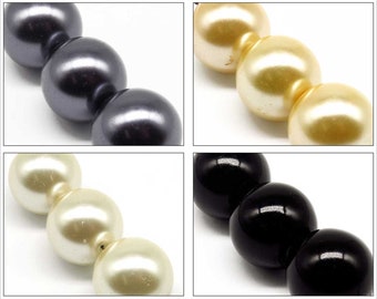 Set of 10 Beads 16mm Round Pearly Glass Color Choice - Anthracite- Black - Beige - Yellow Aurora