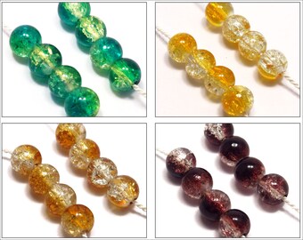 Set of 50 Cracked Pearls in Glass 6mm Bicolor Color to choose from: Brown - Green Yellow - Topaz - Yellow