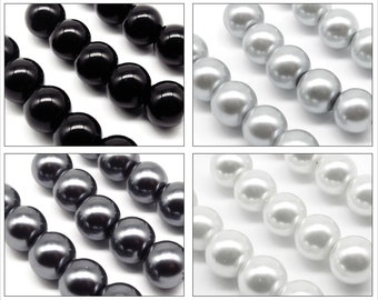 Lot de 20 Perles 10mm Rondes Nacrées en Verre couleur au Choix - Noir - Blanc - Anthracite - Argenté