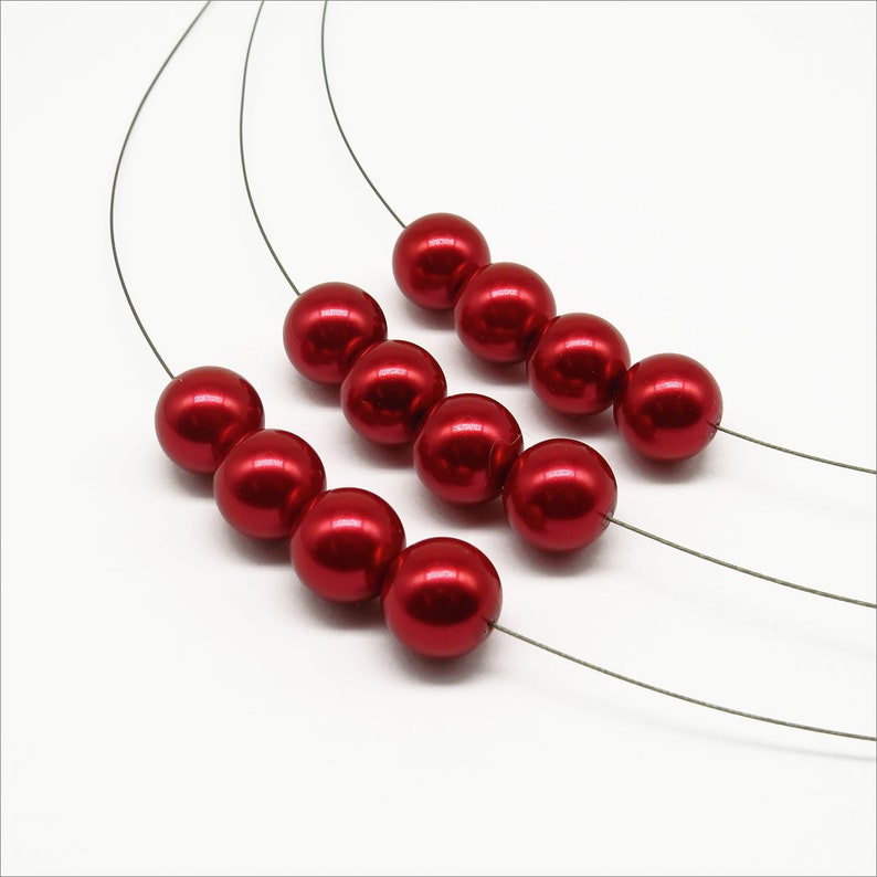 Lot de 10 Perles 12mm Rondes Nacrées en Verre couleur au Choix Jaune Doré Orange Rouge Rouge