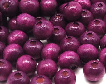 Perles Rondes en Bois 8mm Violet Prune quantité au choix 100, 500, 1000 pcs