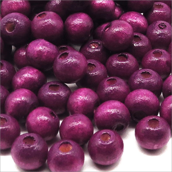 Round Wooden Pearls 8mm Purple Plum quantity of choice 100, 500, 1000 pcs