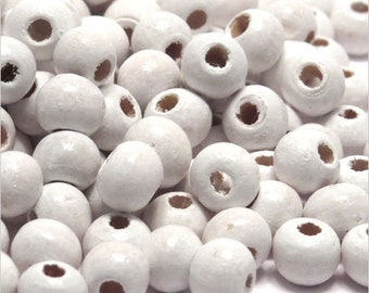 Lot de 100 perles blanches en bois 6mm quantité au choix 100, 500, 1000