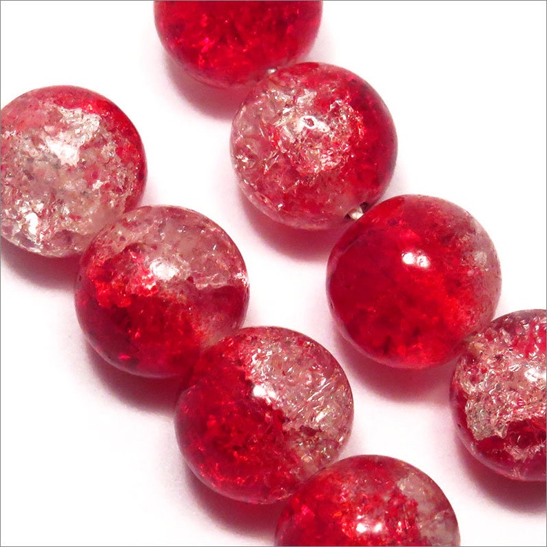 Lot de 20 Perles Rondes Craquelées en Verre 10mm Bicolore Rouge transparent image 1