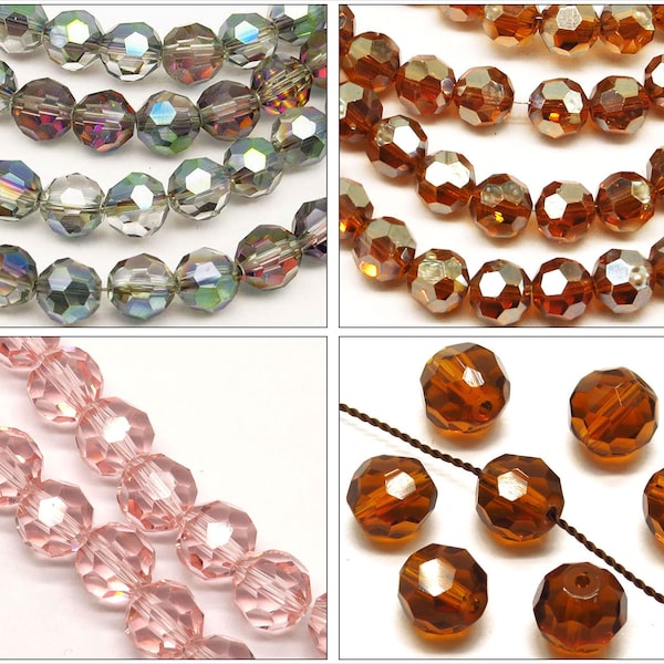 Lot de 20 Perles à Facettes en Cristal 8mm Couleur au choix: Gris Irisé - Marron - Rose Clair - Topaze marron