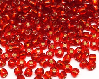 Perles de Rocailles 4mm en verre Trou Argenté Rouge, Lot de 20g Environ 250 pcs
