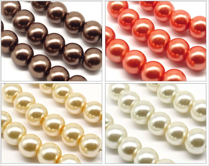 Lot of 30 8mm Round Pearly Glass Beads in your choice of color Brown Orange Beige Ivory image 1