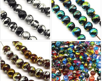 Perles en Verre Originales, avec des effets et motifs en surface de style Cosmique, Pour Création de Bijoux