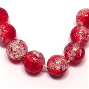 Lot de 20 Perles Rondes Craquelées en Verre 10mm Bicolore Rouge transparent image 2