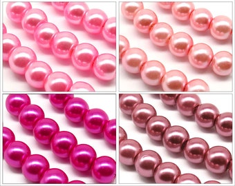 Lot de 30 Perles 8mm Rondes Nacrées en Verre couleur au Choix : 4 teintes de rose