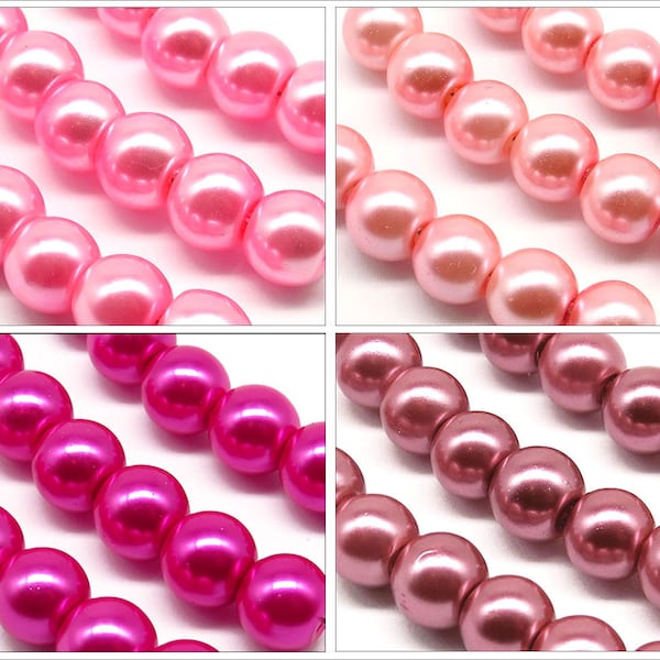 Lot de 30 Perles 8mm Rondes Nacrées en Verre couleur au Choix : 4 teintes de rose