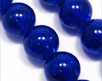 Set of 20 beads round Craquelees glass 12 mm dark blue
