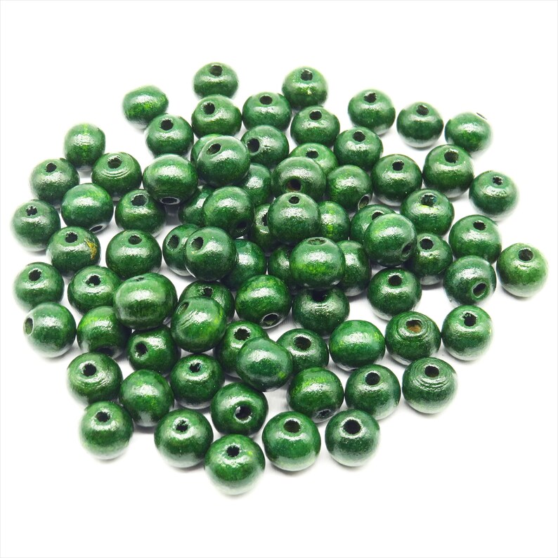 Perles Rondes en Bois 10mm Vert foncé pour Création de Bijoux, Lot de 40 pcs image 2