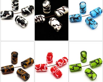 Lot de 4 Perles Tubes en verre Style Murano, Pour création de Bijoux Uniques et Élégances, plusieurs couleurs au choix