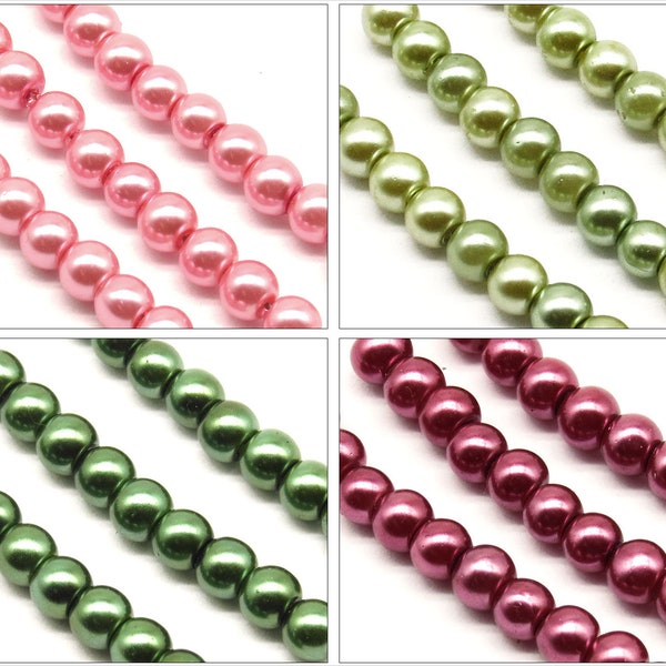 Lot de 100 Perles Nacrées 4mm en Verre Couleur au Choix, Vert - Vert Pistache - Rose Dragée - Rose Sarrasin