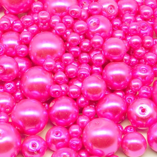 Lot de Perles Nacrées en Verre Mélange Fuchsia 4mm à 12mm