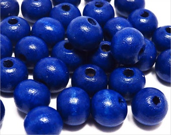 Perles Rondes en Bois 10mm Bleu pour Création de Bijoux, Lot de 40 pcs