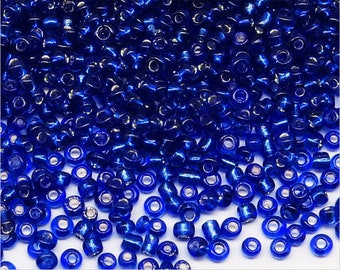 Glass Seed Beads 2mm Silver Lined blue, 20g About 1600 pcs